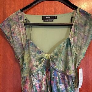 ICON Green Multi-Print Cap Sleeve dress